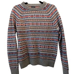 J.Crew Men's Gray and Red Fair Isle Striped Lambswool blend Sweater Size Medium